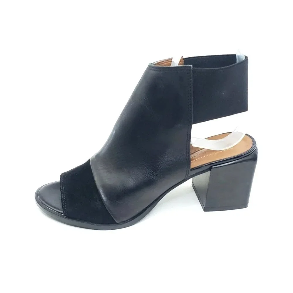 TopShop Peep Toe Block Heel Slingback Black Leather Suede Womens EUR 38/US 7.5